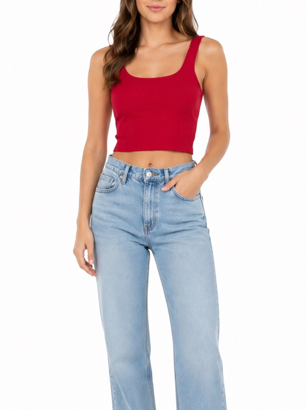 Full Tilt Size Small Red Ribbed Crop Top Tank Top